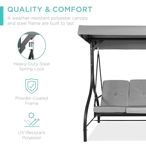 3-Seat Outdoor Canopy Swing Glider with Removable Cushions J5423