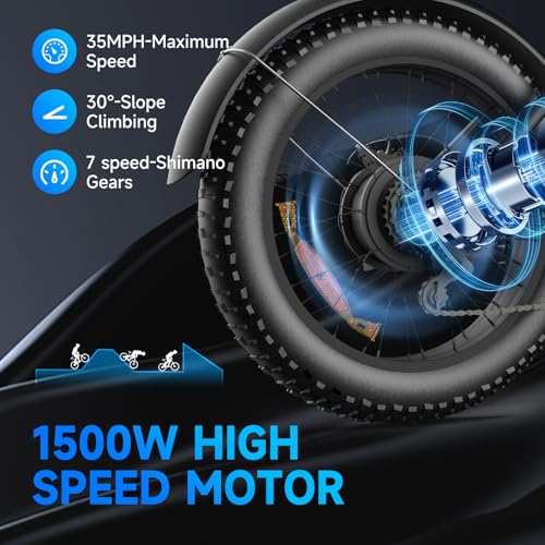 1000W-1600W Peak Power 20" Fat Tire 48V 18.9AH Battery 7 Speed Electric Bike B184