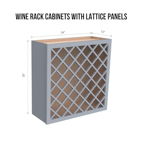 Solid Wood Wine Bottle Rack Wall Cabinet with Lattice Panels Mocha finish Gray 24”W × 12”D × 30”H R7627