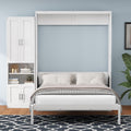 White Queen Size Solid Pine Murphy Bed with Desk and Storage Cabinet D97360