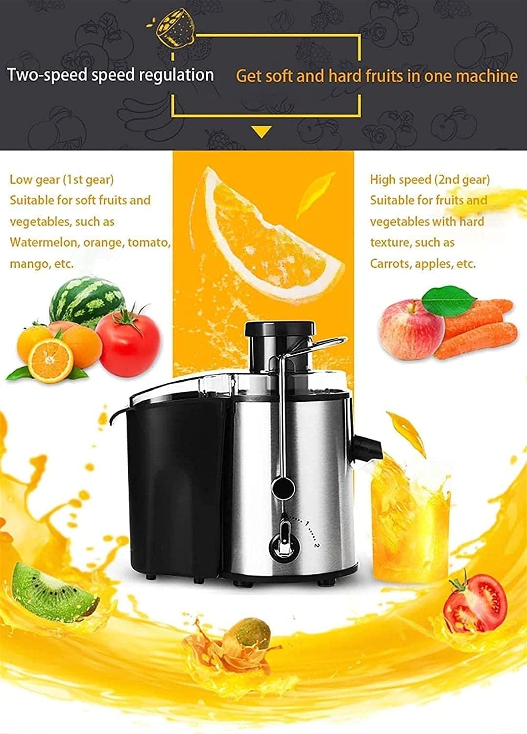 Stainless Steel Centrifugal Juicer Machine with Wide 3” Feed Chute J360