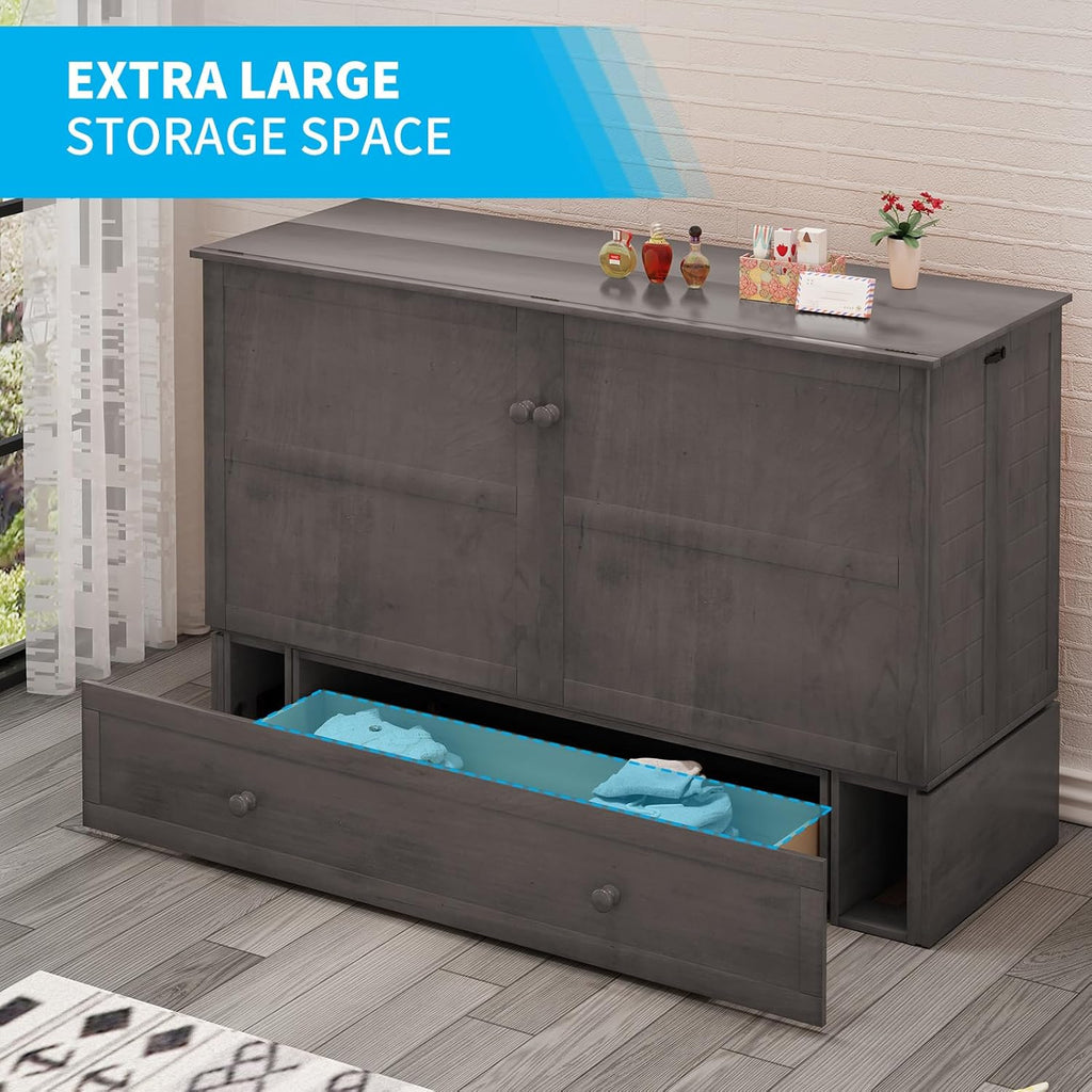 Queen Size Grey Murphy Bed with Foldable Foam Mattress N9888