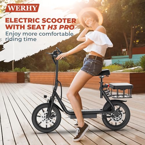 Electric Scooter with Seat, 500W Motor, 14'' Tires, Foldable E-Scooter with Suspension P688