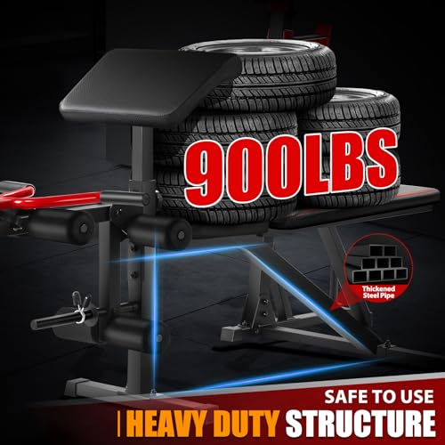 Heavy Duty Adjustable Weight Bench Set with Barbell and Squat Rack F936632