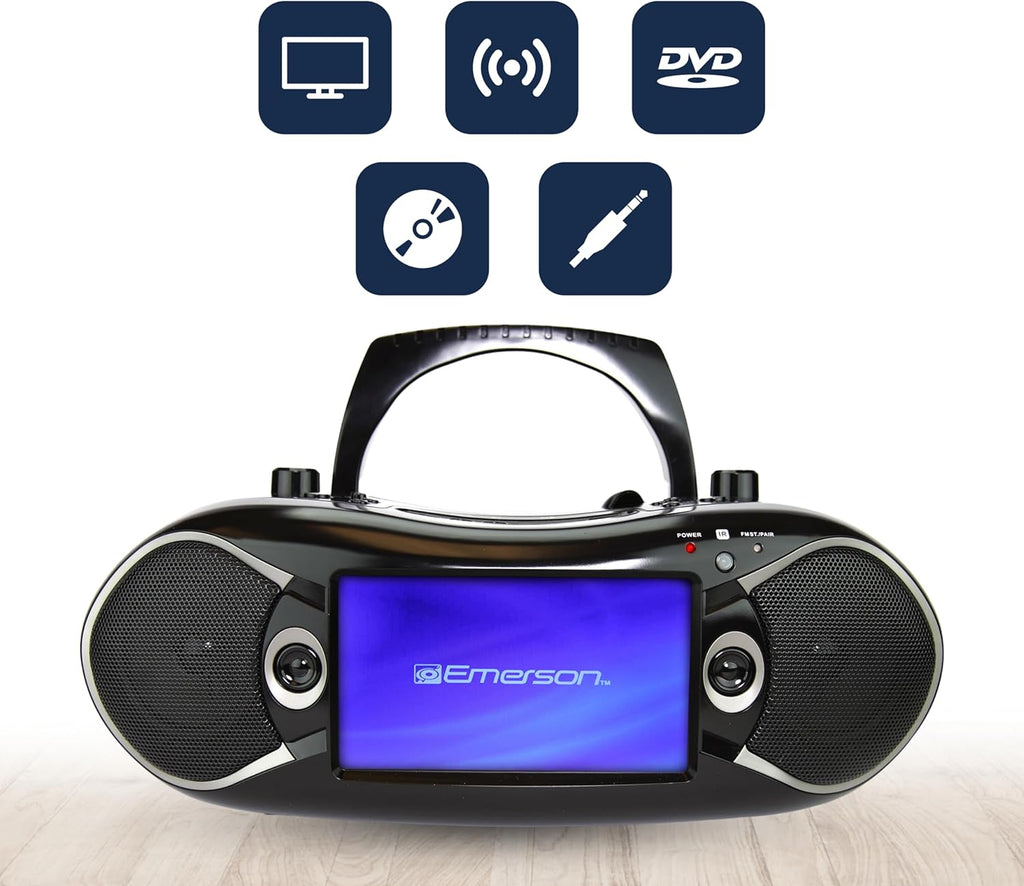Black 7" Bluetooth DVD Boombox with AM/FM Radio N7025