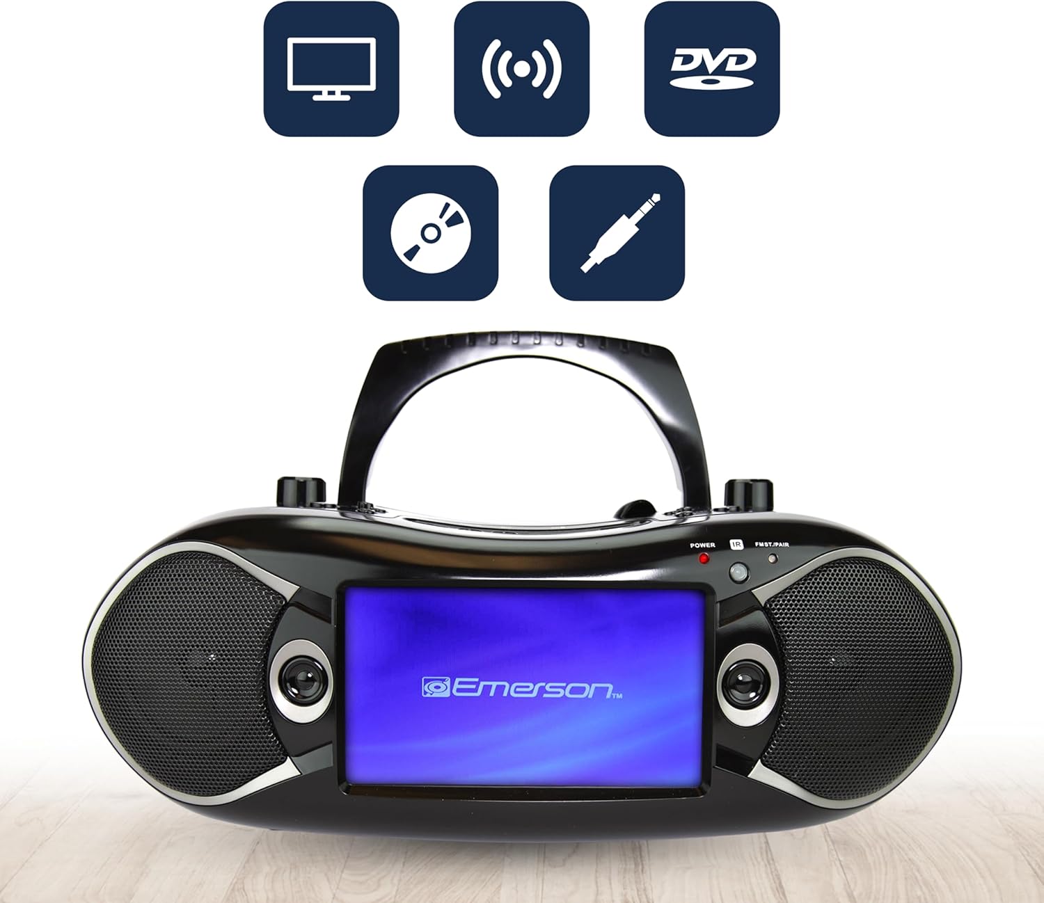 Black 7" Bluetooth DVD Boombox with AM/FM Radio N7025