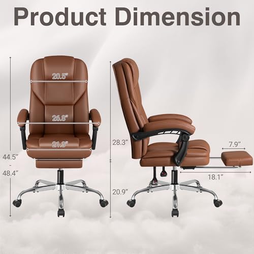 Brown Ergonomic High Back Leather Office Chair with Footrest P182821