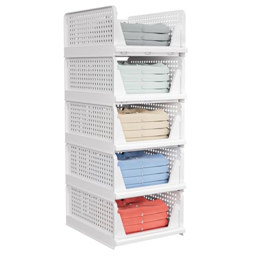 White Stackable Closet Storage Basket K2378