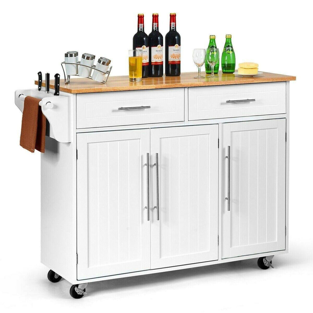 White Wood Top Rolling Storage Cabinet S4728