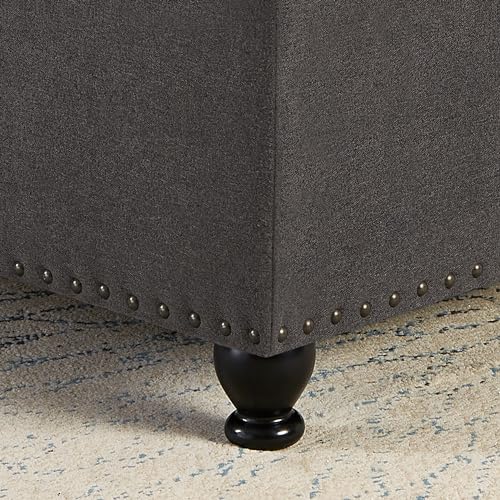 Beige Storage Ottoman with Wooden Legs P472