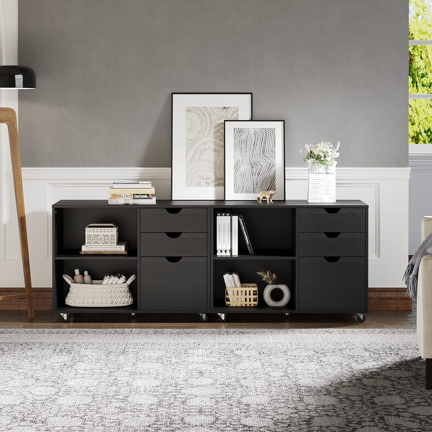 Black 3 Drawer Wood File Cabinet Z655458