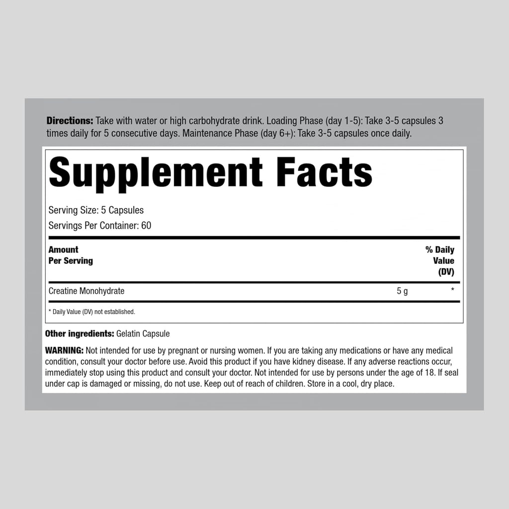 German Creatine Capsules 1000mg 300 Count Monohydrate Non-GMO Gluten Free H86227