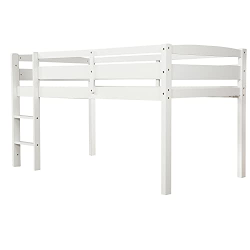 White Twin Size Wooden Loft Bed Frame with Ladder Z9031