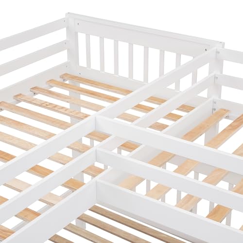 Espresso Wood Twin-Over-Full Triple Bunk Beds with Stairs, Desk, Wardrobe, Storage, Shelves and Drawers Z821