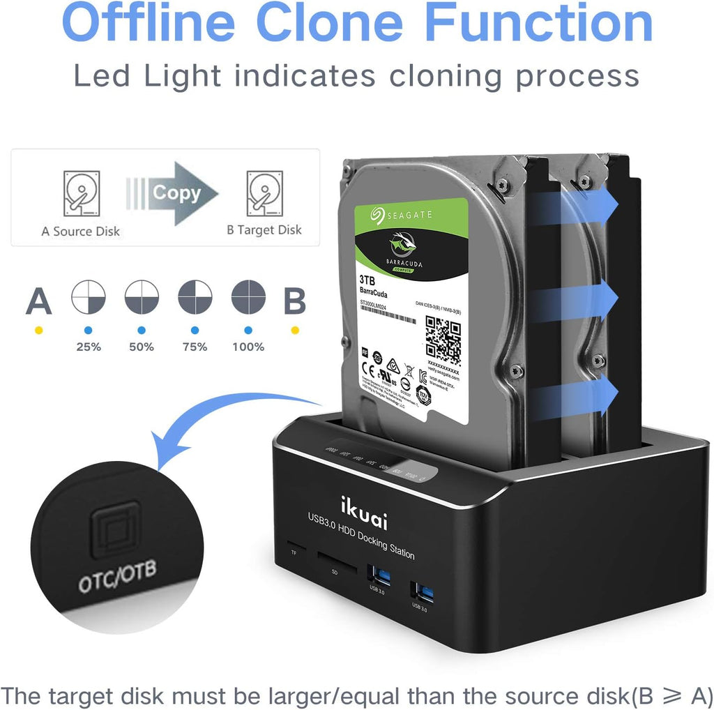 SATA to USB 3.0 Dual Bay Hard Drive Dock for 2.5 and 3.5 SATA HDD SSD with SD TF Card Reader 2 USB 3.0 Ports External Hard Drive Docking Station Pack of 2 H930000