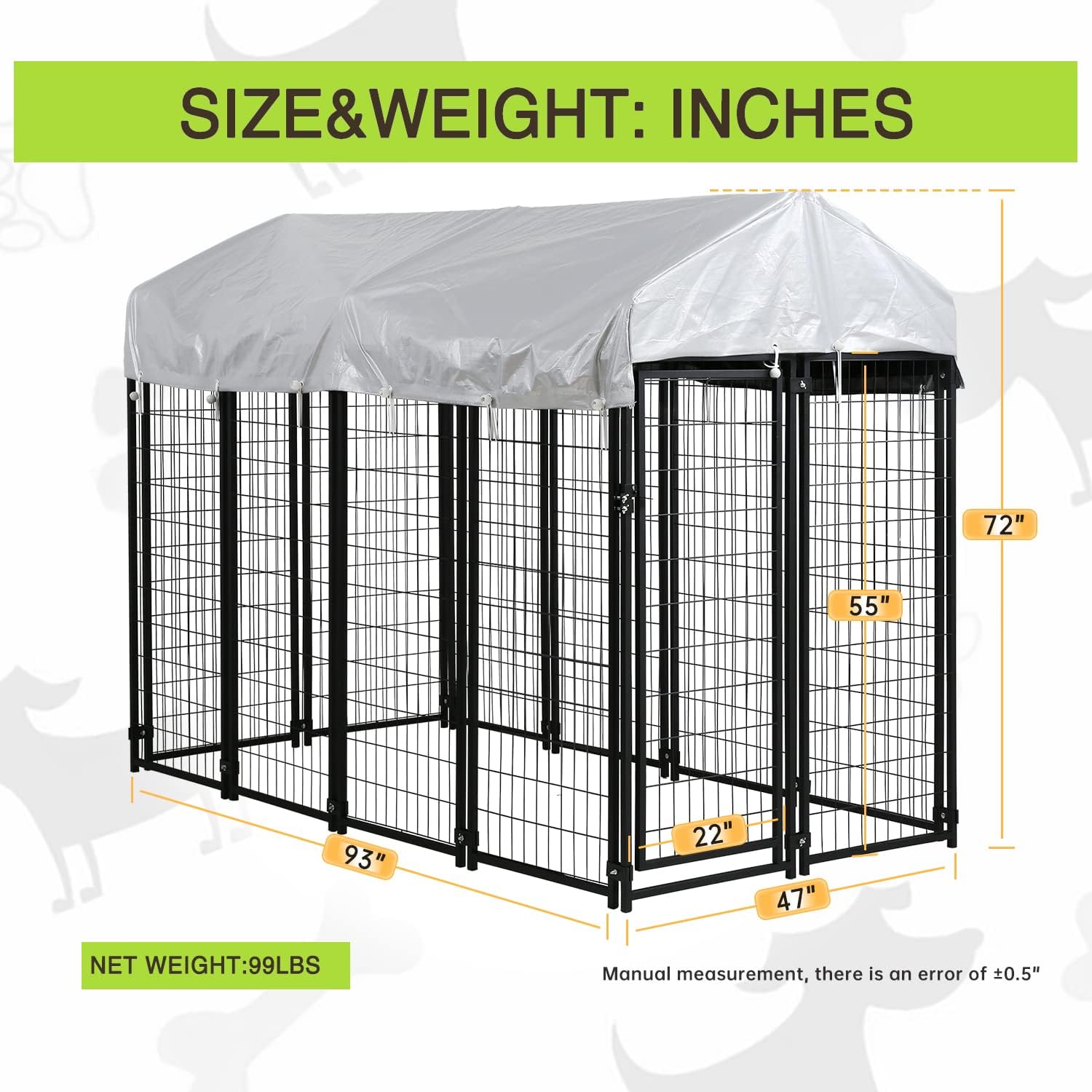 8 X 4 X 6ft Metal Welded Wire Dog Kennel with Roof Q401