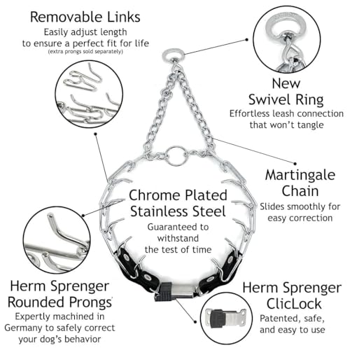 Prong Collar with Chrome Plated Stainless Steel 2.25mm Prongs for Small/Medium Dogs Q62247