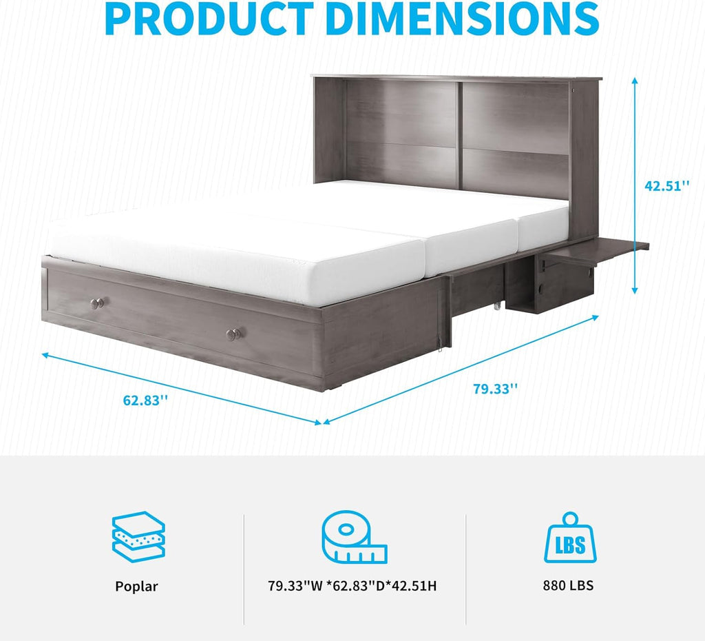 Queen Size Grey Murphy Bed with Foldable Foam Mattress N9888